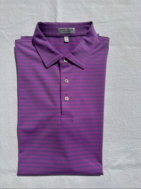 NWOT Peter Millar Purple and Blue Striped Polo Shirt L
